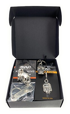 #ad Biker Gift Set Skull Ride Bell Keychain Zipper Pull Hanger in Gift Box USA