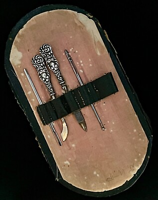 #ad Rare Antique Sterling Manicure Sewing Kit File Cuticle Bodkin Needles D