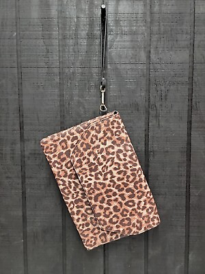#ad Leopard Clutch Bag Wallet Purse Handbag Statement Vinyl Detachable Wrist Strap