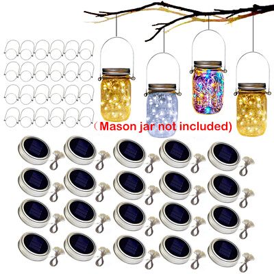 #ad 3 12 PCS Solar chargeable Mason 20LED Jar Lid Insert Light Fairy String Lights