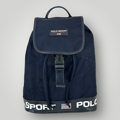 #ad Polo Sport Ralph Lauren Blue Drawstring Bucket Bag Backpack Purse Vintage