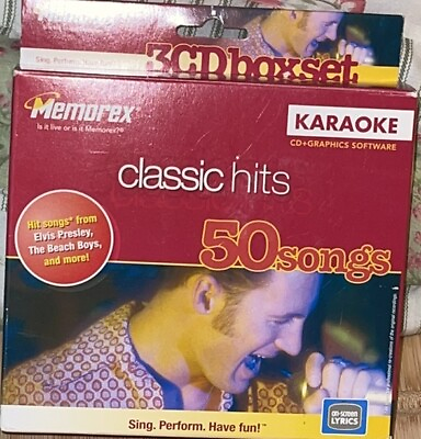 #ad Memorex 3 CD Box Set Karaoke Classic Hits 50 Songs CD Graphics Software SEALED