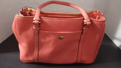#ad Coach F25669 Pink Leather Peyton Double Zip CarryAll Handbag Satchel Purse