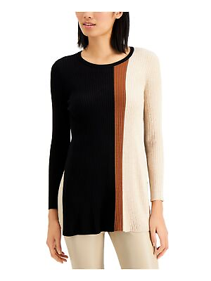 #ad ALFANI Womens Black Color Block Long Sleeve Jewel Neck Tunic Sweater XS