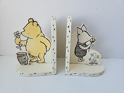 #ad Vintage Winnie The Pooh Bookends Piglet Wood Cute Home Decor Disney White