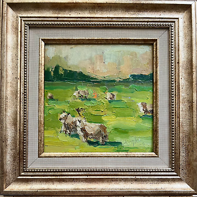 #ad Landscape Painting Original Oil Art Animal Painting Semi Abstract Cow Landscape