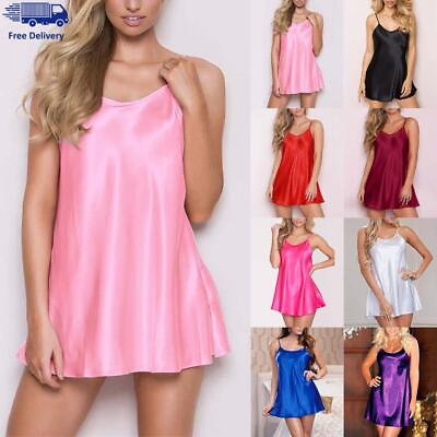 #ad Women Satin Silk Nightdress Lingerie Sexy Nightwear Sleepwear Slip Dress Chemise
