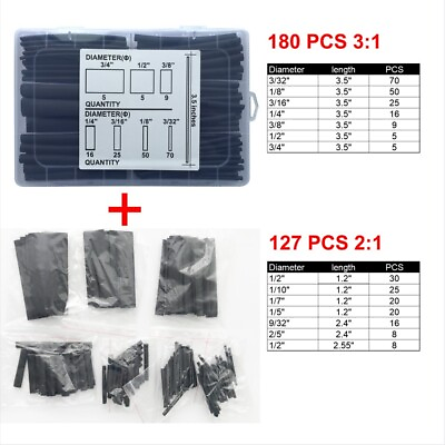 #ad Wirefy 180 PCS Heat Shrink Tubing Kit 3:1 Dual Wall Tube w Adhesive Black US
