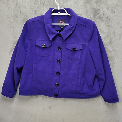 #ad Isaac Mizrahi Live Fleece Coat Warm Womens 2X Purple Button Front Pockets