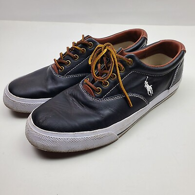 #ad Polo Ralph Lauren Vaughn Leather Shoes Mens 9.5D Lace Up Boat Sneaker 9.5 Dark