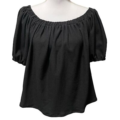 #ad Anthropologie Black Puff Sleeve Blouse Size XS