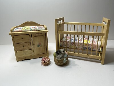 #ad Wooden Dollhouse Furniture Baby Crib Changing Table Lot Of Four Drawers Work