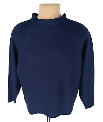 #ad OSKA Womens Navy Blue Virgin Wool Knit Jumper Pullover Size 0 XS