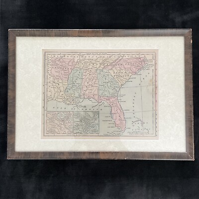 #ad Framed Antique Original Map quot;Map of Southern Statesquot; Circa.1880s