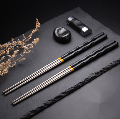 #ad Reusable Non slip Chopsticks Metal Chinese Stainless Steel Chop Sticks 1 Pair