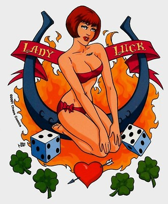 #ad Lady Luck CHAOS COMICS Lucky DICE Horseshoe 4 LEAF CLOVERS Sticker SCIFI DECAL