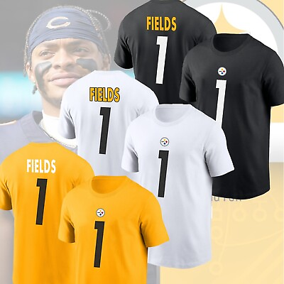#ad Justin Fields #1 Pittsburgh Steelers 2024 Player Trading Name amp; Number T Shirt