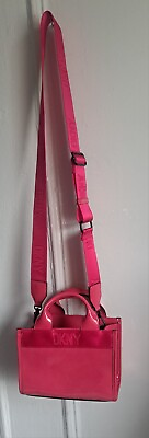 #ad Dkny Womens CASSANDRA mini Square Tote Crossbody Hot Pink Handbag Barbiecore