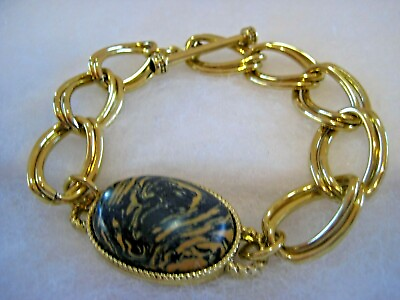 #ad HEIDI DAUS quot;Chains amp; Cabsquot; Toggle Closure Tiger#x27;s Eye Brown Adjustable Bracelet
