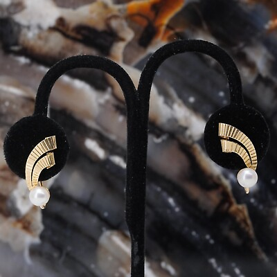 #ad 14K Gold amp; Cultured Pearl Earrings Fisher amp; Co Designer Fine Estate
