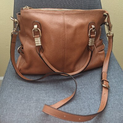 #ad Leather Satchel Goldtone Hardware Shoulder Crossbody Bag Purse