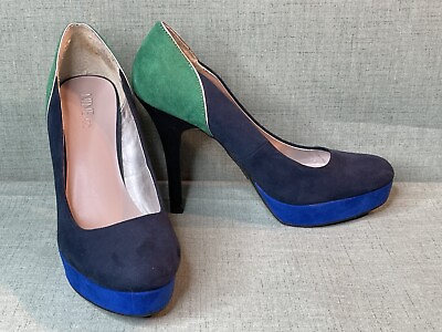 #ad Nine amp; Co Womens Heels Size 8.5M Colorblock Shoes Faux Suede Stiletto Blue Green