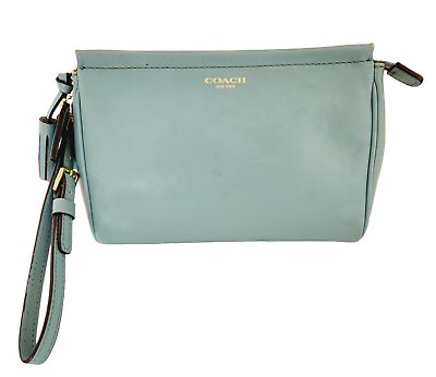 #ad #ad Coach Wristlet Teal Green with Tassel Zip Closure Credit Card Slots Soft Leather