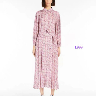 #ad Max Mara Womens Spring New Shirt Collar High Waist Printed Dress