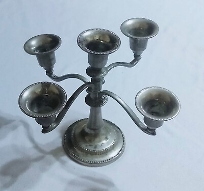 #ad Vintage Five Branches Silver Plate Animated Twisted Judaica Candlesticks