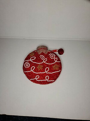 #ad christmas Tree Red Gold Ornament coin Purse Wallet 5quot;