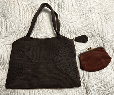 #ad Vintage Corded Handbag with Coin Purse