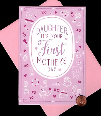 #ad Daughter First MOTHER#x27;S Day Baby Girl GLITTERED Greeting Card W TRACKING