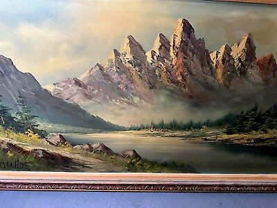 #ad Vintage original acrylic paintings on canvas signed Mountain And Forest 48x24