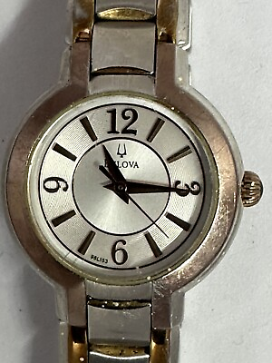 #ad Bulova Watch New Battery Women Two Tone Silver Dial 27mm Round 98L153 6quot; Y