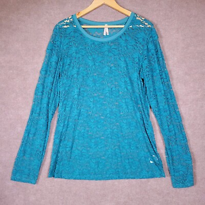 #ad ROPER Top Women#x27;s 2X Turquoise Lace Pop Over Semi Sheer Cover Up Floral Blouse