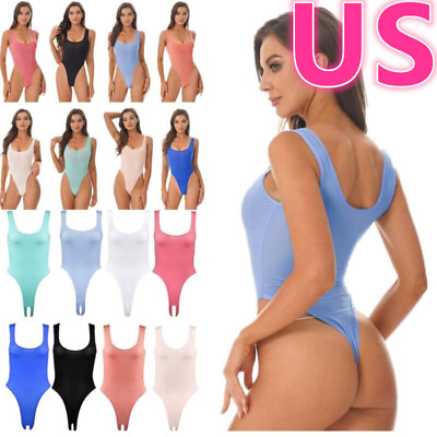 #ad US Women Lingerie Bodysuit One Piece High Cut Backless See through Thong Leotard