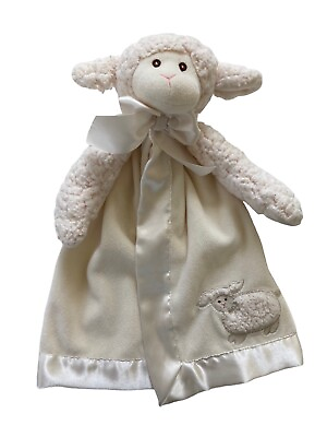 #ad Bearington Baby Lamb Sheep Lovey Blanket Cream Satin Back Trim Split 13.5quot;