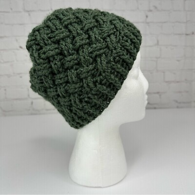 #ad Handmade Unisex Forest Green Basketweave Knit Beanie Adult S M