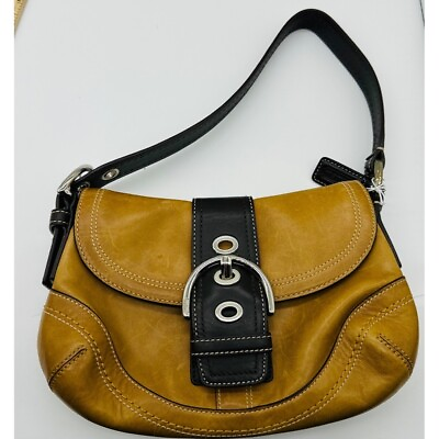 #ad COACH Tan Leather Soho Hobo Purse Shoulder Bag Buckle Flap Vintage