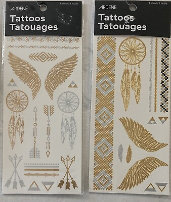 Temporary Tattoos Waterproof: Feathers Dreamcatchers Arrows Gold amp; Silver