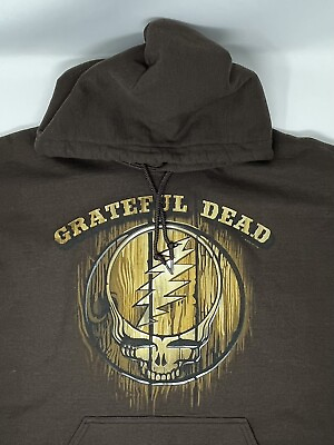 #ad 2010 Grateful Dead Wood Logo Brown Hoodie L