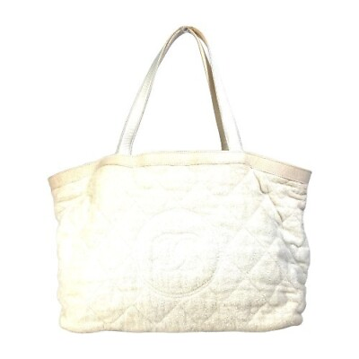 #ad CHANEL beach bag pile CC CC Mark Shoulder Bag Tote Bag cotton Leather White