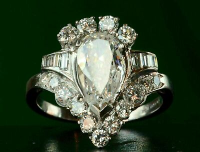 #ad Designer Engagement Ring 3.25Ct Pear Cut VVS1 Moissanite Solid 14K White Gold