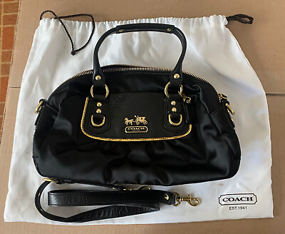 #ad COACH Amanda Black Satin Mini Satchel Shoulder Bag Handbag 12927 w Dust Cover