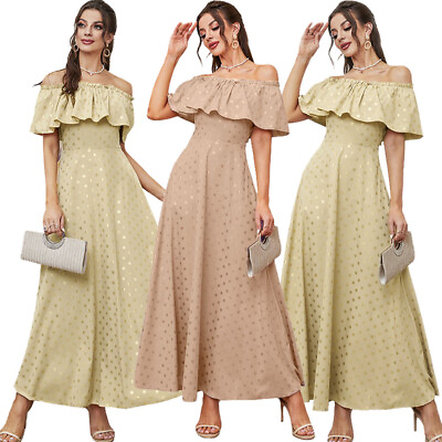 #ad Ruffles Off Shoulder Elegant Women Long Dresses Summer Kaftan Dubai Party Gown