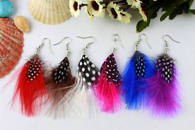 #ad 6Pairs Manual Fashion Natural Turkey Feather Earrings #21043