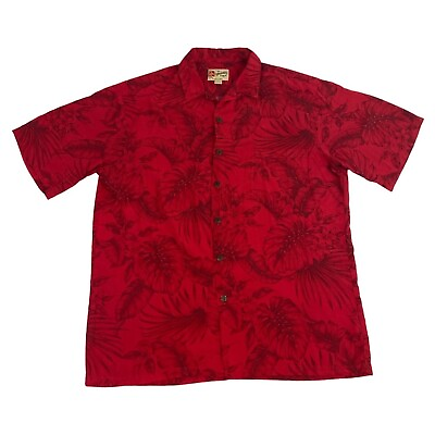 #ad The Hawaiian Original Men#x27;s Hawaiian Shirt Made In Hawaii L Red 100% Rayon