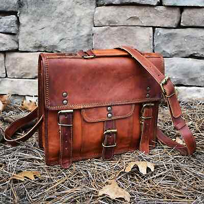 #ad Vintage Leather Men#x27;s Laptop Shoulder Satchel Messenger Bag 9X11 All in Inches