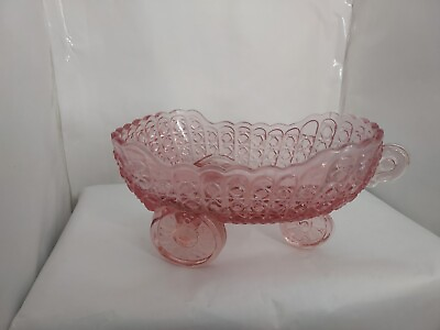 #ad L.G.Wright pink glass baby carriage bowl three wheels