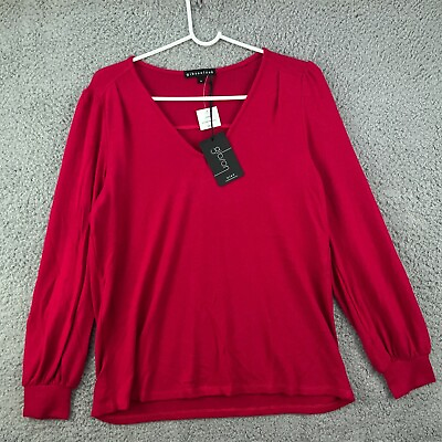 Gibson Look Red Sweater size Small Women V Neck Long Sleeve Rayon Blend Pullover $12.06